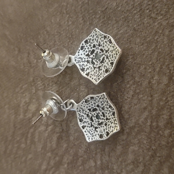 3/$30 Floral Enamel Silvertone Metal Post Dangle Earrings - Picture 3 of 6